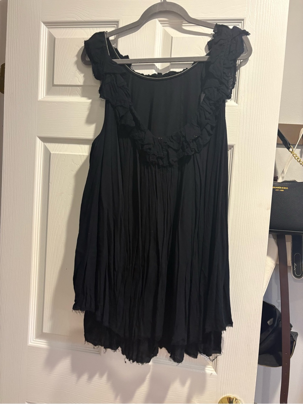 Free People Black Ruffle-Trim Sleeveless Mini Dress
